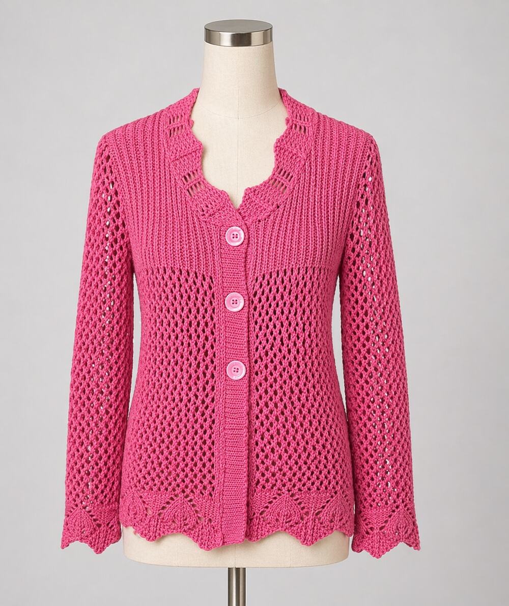 Pink Knit Cardigan Sweater Large Buttons Vintage Laurel